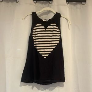 Sundry Black Tank with White Striped Heart in the Middle